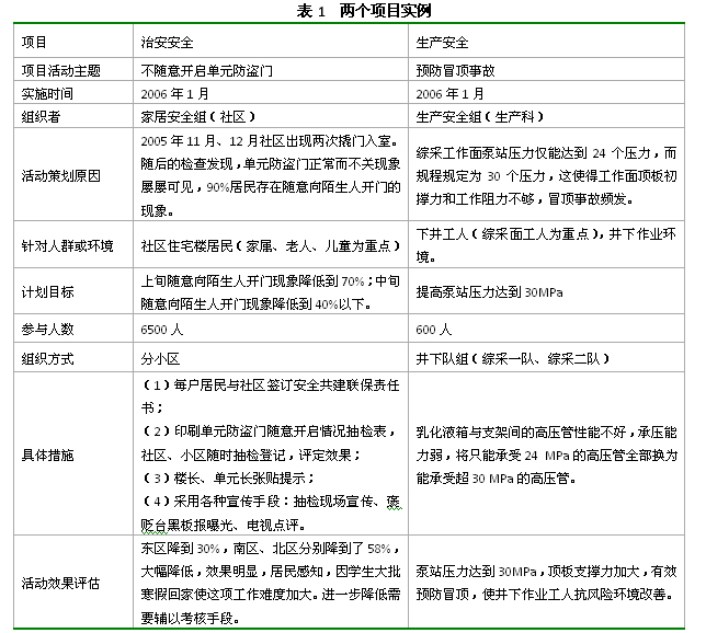 表1  两个项目实例