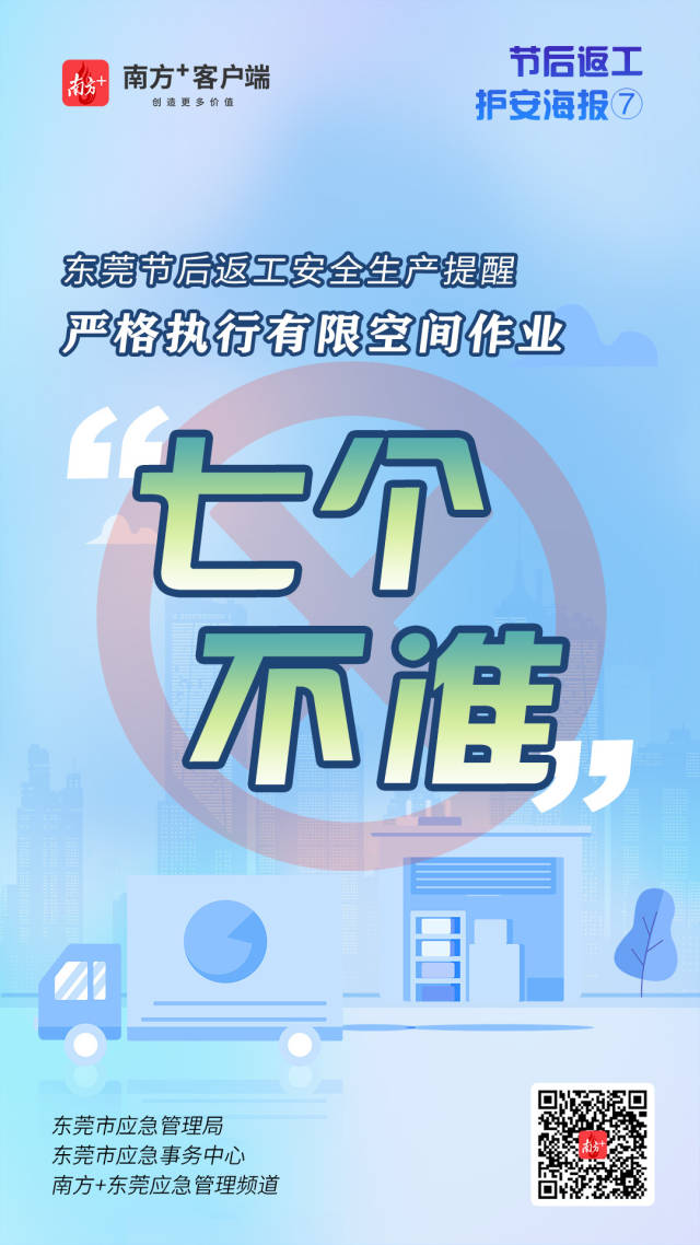 （应急）安全生产护航海报⑦@东莞有限空间企业，严格执行作业“七个不准”  南方+ 何建文 制图