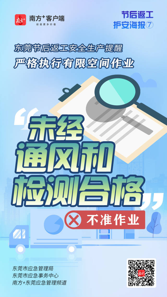 （应急）安全生产护航海报⑦@东莞有限空间企业，严格执行作业“七个不准”  南方+ 何建文 制图